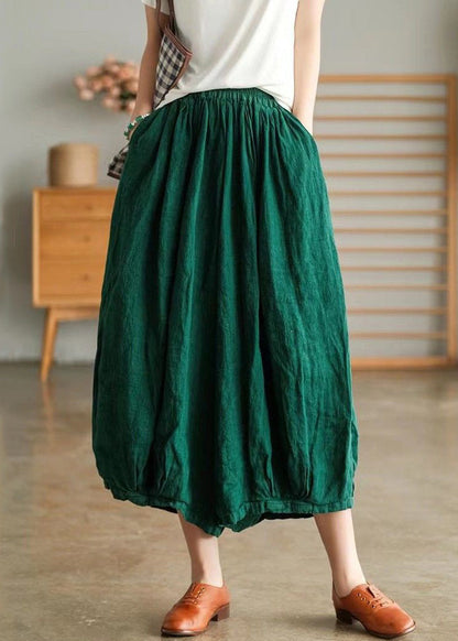 Green Pockets Linen Wide Leg Pants High Waist Summer Vv088