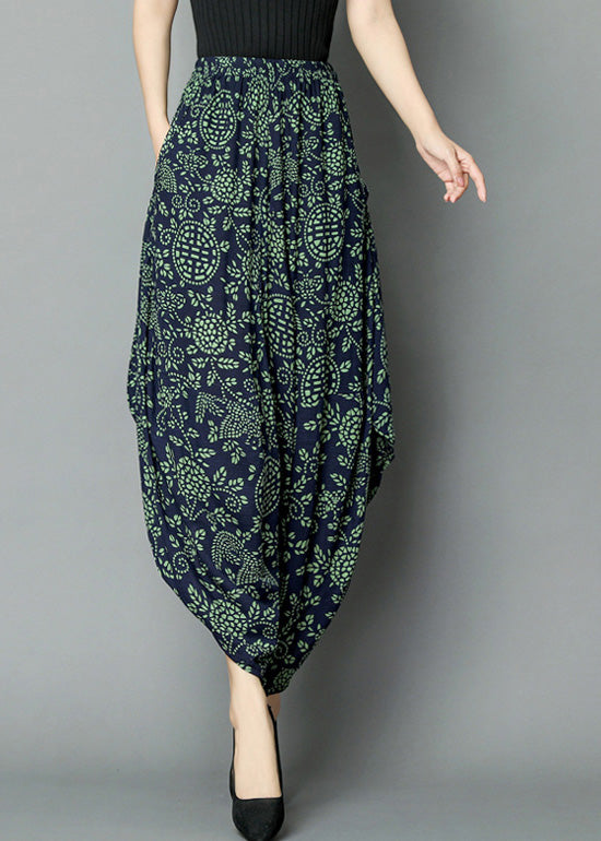 Green Print High Waist Wide Leg Pants Tq1010
