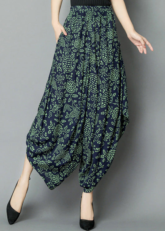 Green Print High Waist Wide Leg Pants Tq1010