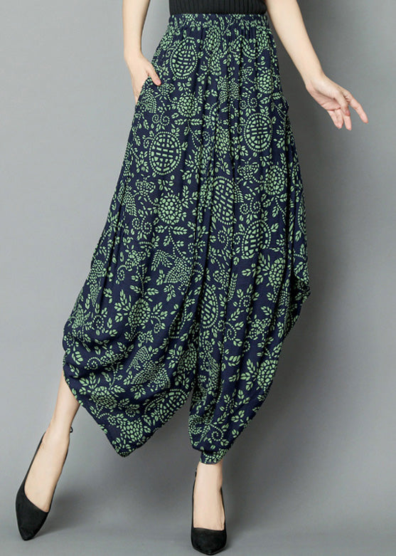 Green Print High Waist Wide Leg Pants Tq1010