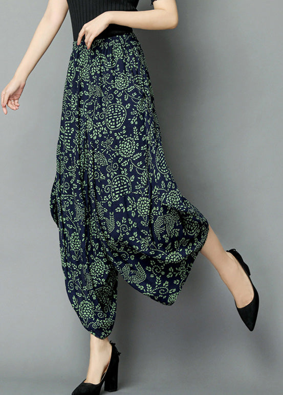 Green Print High Waist Wide Leg Pants Tq1010