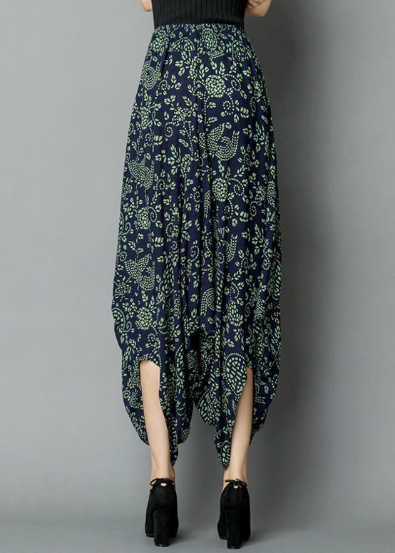Green Print High Waist Wide Leg Pants Tq1010