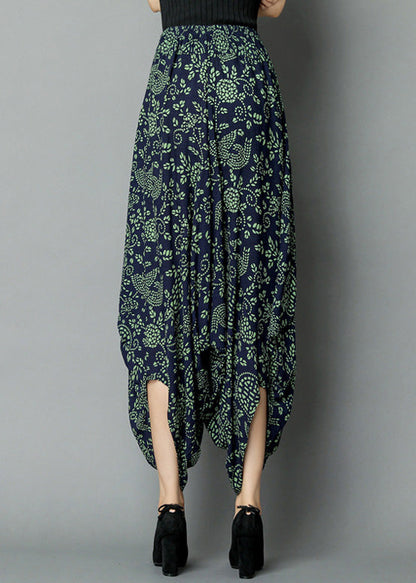 Green Print High Waist Wide Leg Pants Tq1010