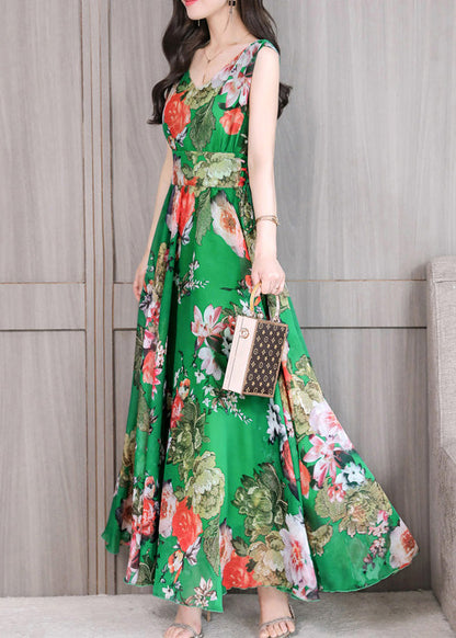 Green Slim Chiffon Maxi Dress Sleeveless Ly1716