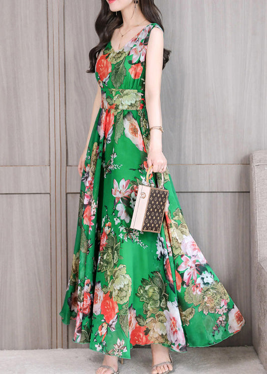 Green Slim Chiffon Maxi Dress Sleeveless Ly1716