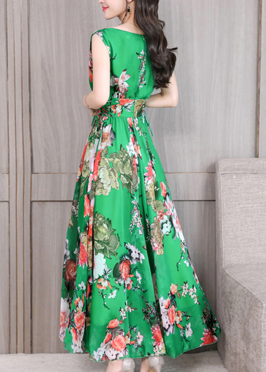 Green Slim Chiffon Maxi Dress Sleeveless Ly1716