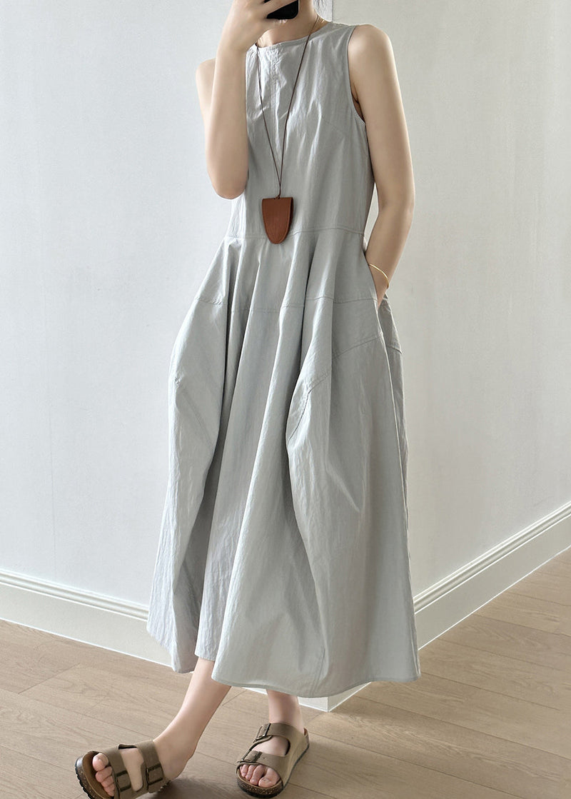 Green Patchwork Cotton Long Dress Zippered Fall Qe010