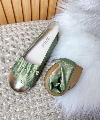 Green Print Cinched Splicing Flat Feet Shoes Ap1035