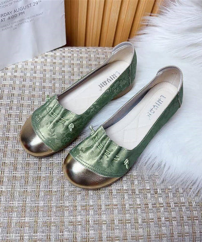 Green Print Cinched Splicing Flat Feet Shoes Ap1035