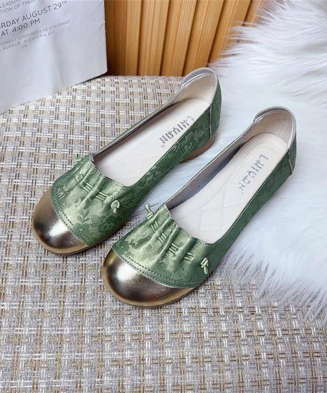 Green Print Cinched Splicing Flat Feet Shoes Ap1035