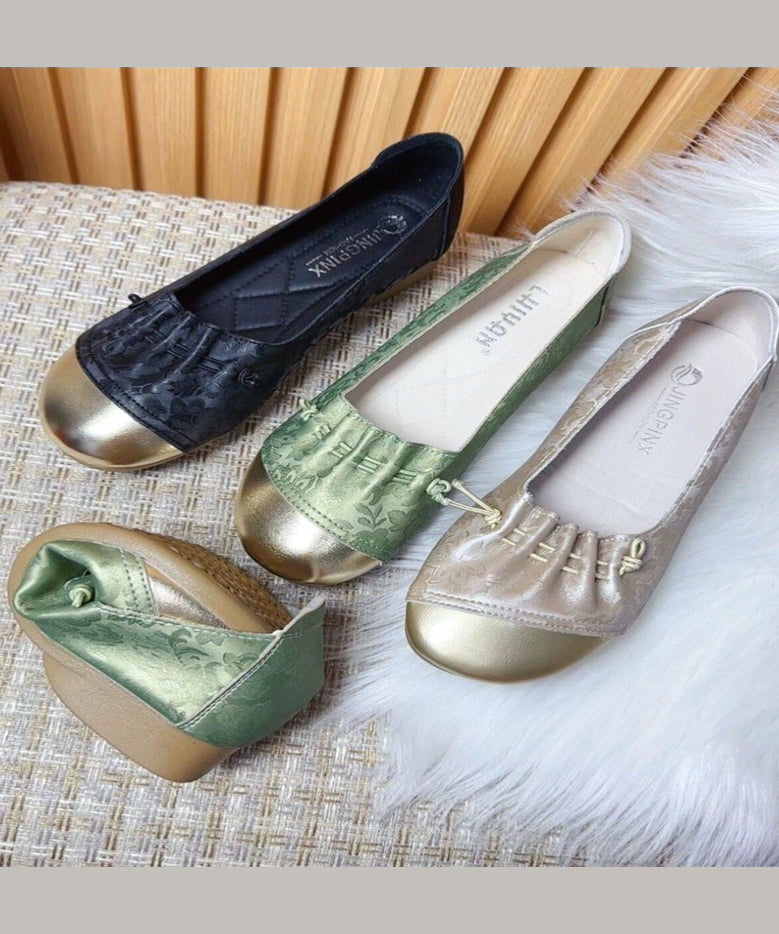 Green Print Cinched Splicing Flat Feet Shoes Ap1035