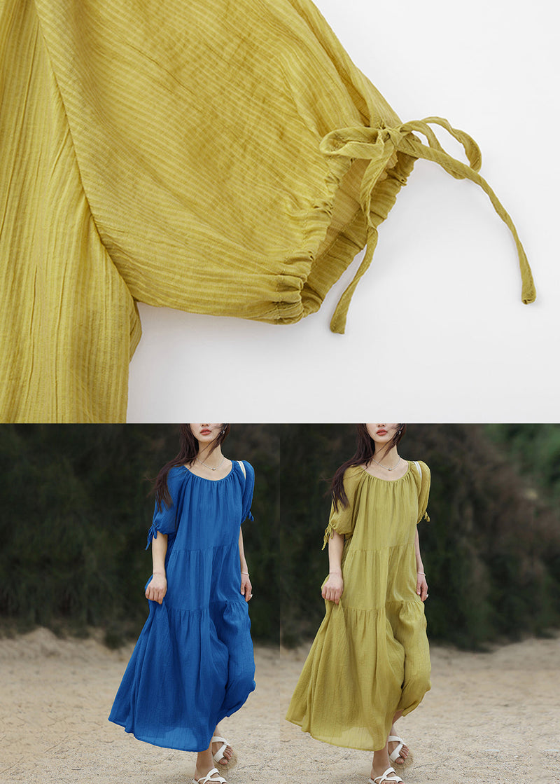 Green Wrinkled Maxi Dress Short Sleeve Ww025