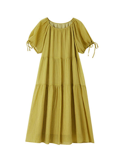 Green Wrinkled Maxi Dress Short Sleeve Ww025
