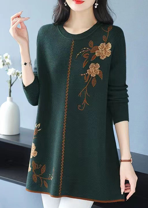 Green Zircon Cozy Wool Knit Sweaters O Neck Spring Tb029
