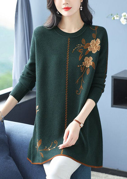 Green Zircon Cozy Wool Knit Sweaters O Neck Spring Tb029