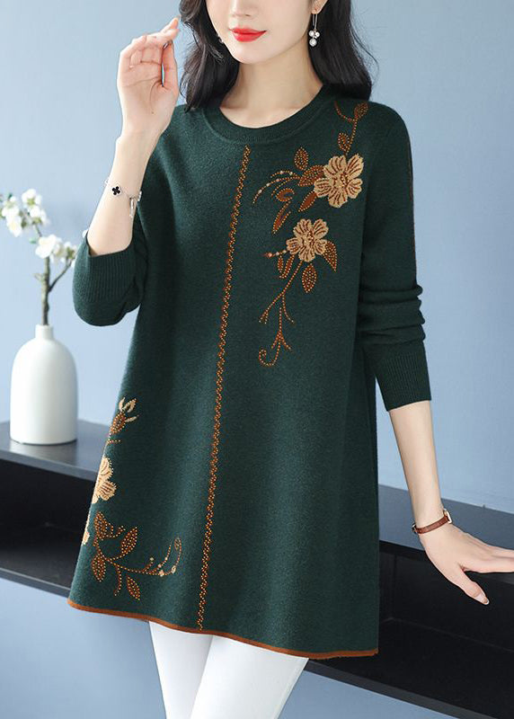 Green Zircon Cozy Wool Knit Sweaters O Neck Spring Tb029