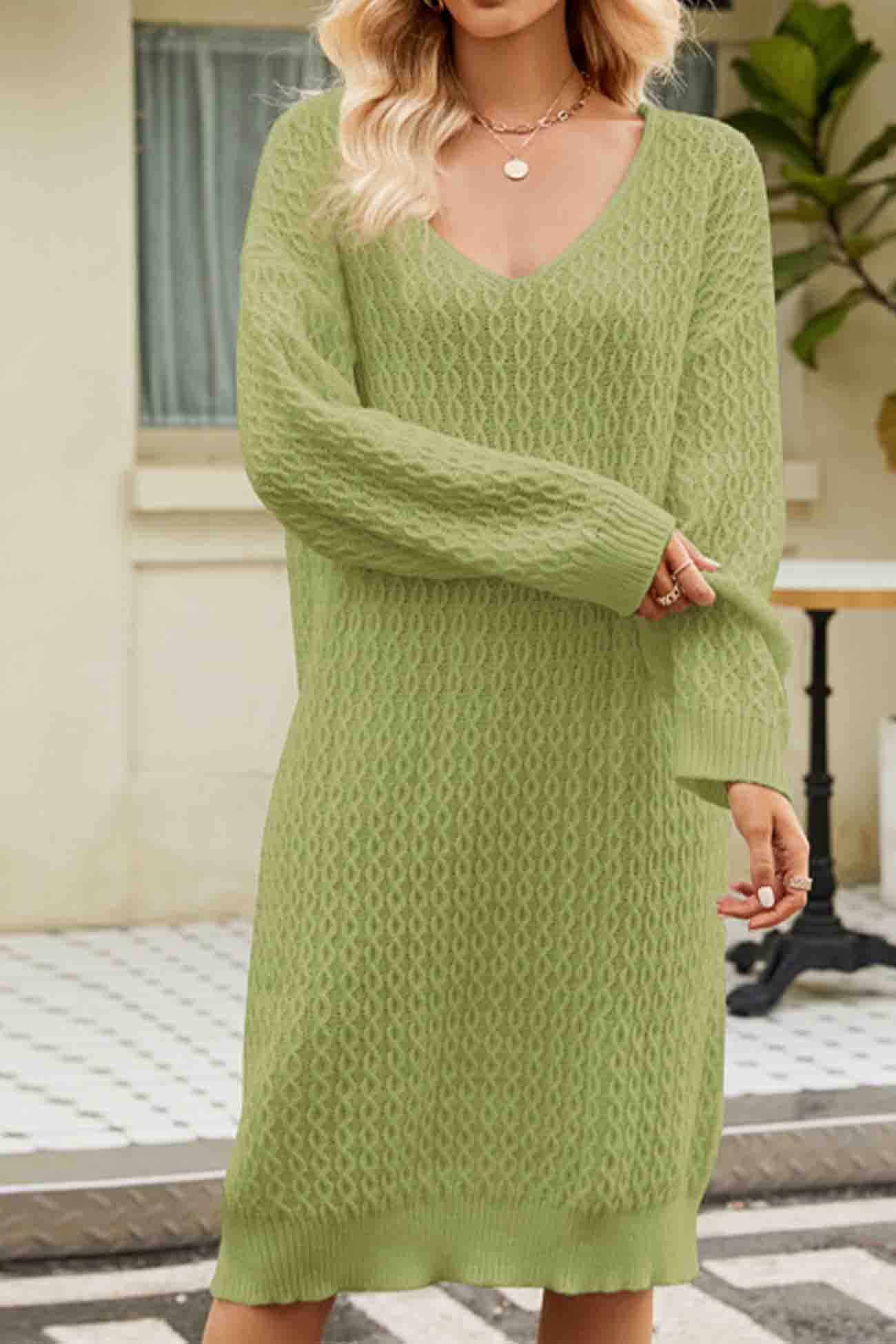 Color Long Knitted Sweater Dress