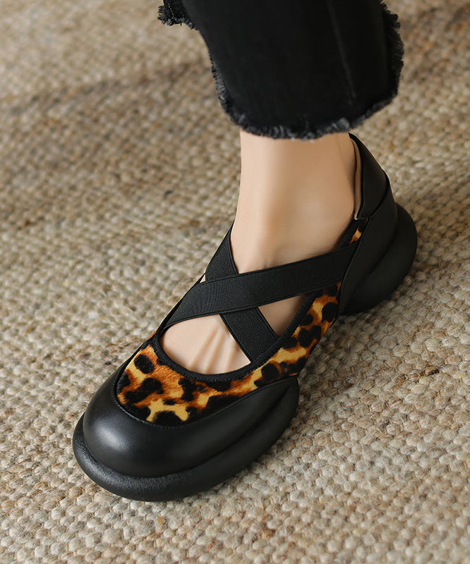Grey Horse Hair Leopard Splicing Elastic Cross Tie Platform Shoes Cz1011