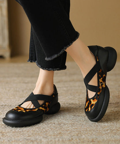 Grey Horse Hair Leopard Splicing Elastic Cross Tie Platform Shoes Cz1011