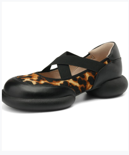Grey Horse Hair Leopard Splicing Elastic Cross Tie Platform Shoes Cz1011