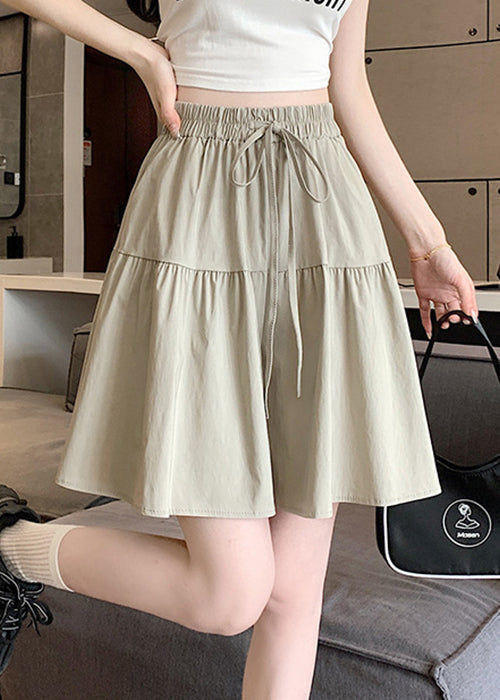 Grey Lace Up Cotton Pants Skirt Elastic Waist Qe003