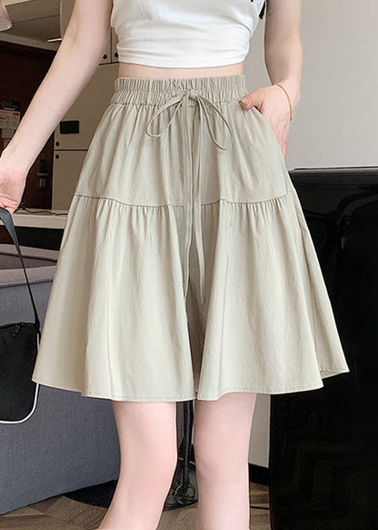 Grey Lace Up Cotton Pants Skirt Elastic Waist Qe003