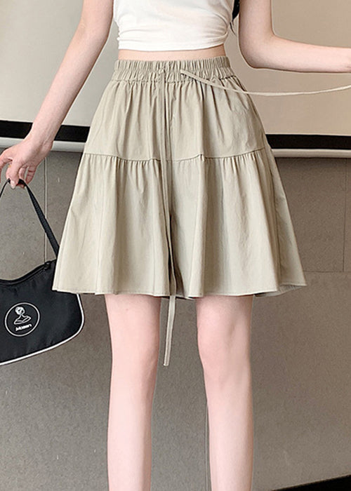 Grey Lace Up Cotton Pants Skirt Elastic Waist Qe003