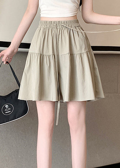 Grey Lace Up Cotton Pants Skirt Elastic Waist Qe003