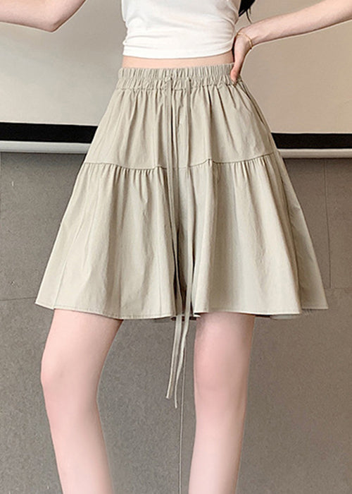 Grey Lace Up Cotton Pants Skirt Elastic Waist Qe003