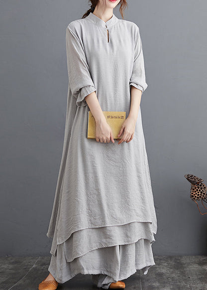Grey Linen Two Piece Set Tops and Pants Clothing Spring Summer Ap095