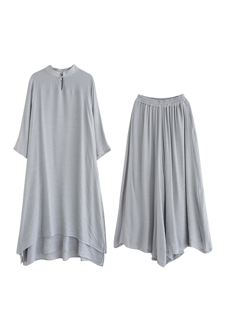 Grey Linen Two Piece Set Tops and Pants Clothing Spring Summer Ap095