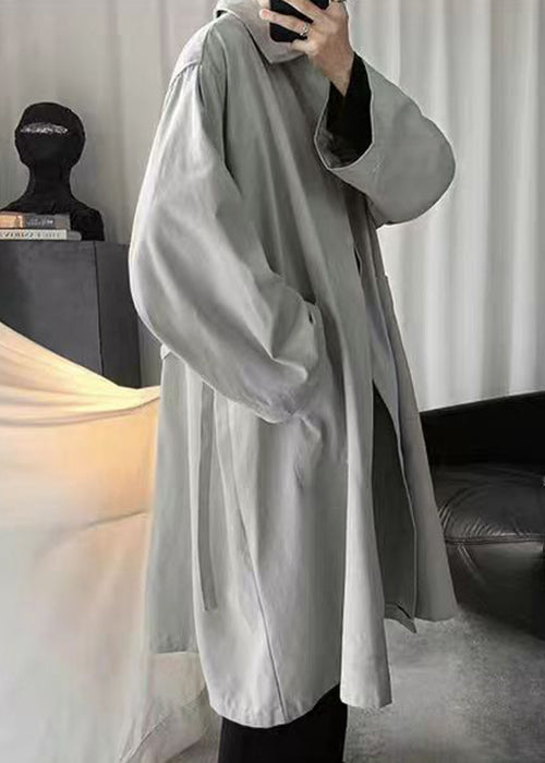 Grey Pockets Cotton Coat Peter Pan Collar Spring Yq011