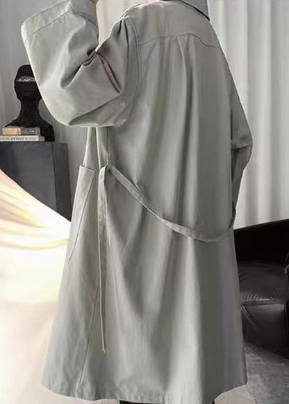 Grey Pockets Cotton Coat Peter Pan Collar Spring Yq011