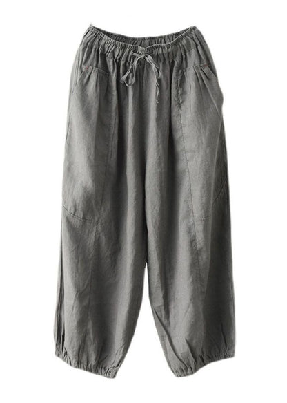 Grey Pockets Patchwork Linen Harem Pants Elastic Waist Summer Ly0609