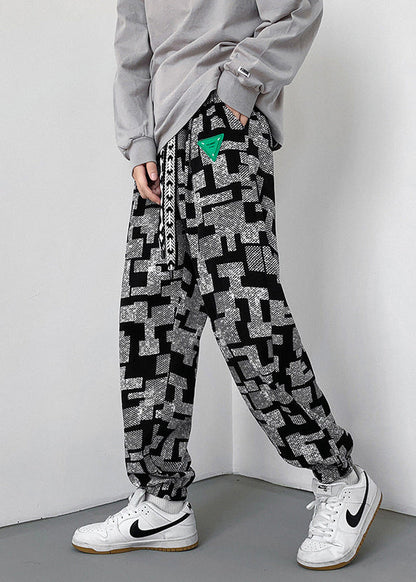 Grey Pants Oversized Cotton Spring Print