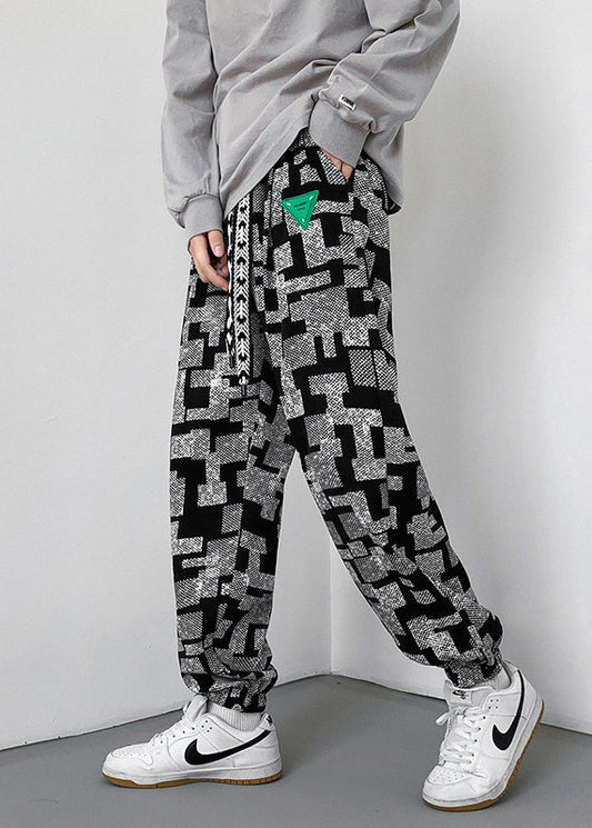 Grey Pants Oversized Cotton Spring Print