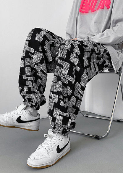 Grey Pants Oversized Cotton Spring Print