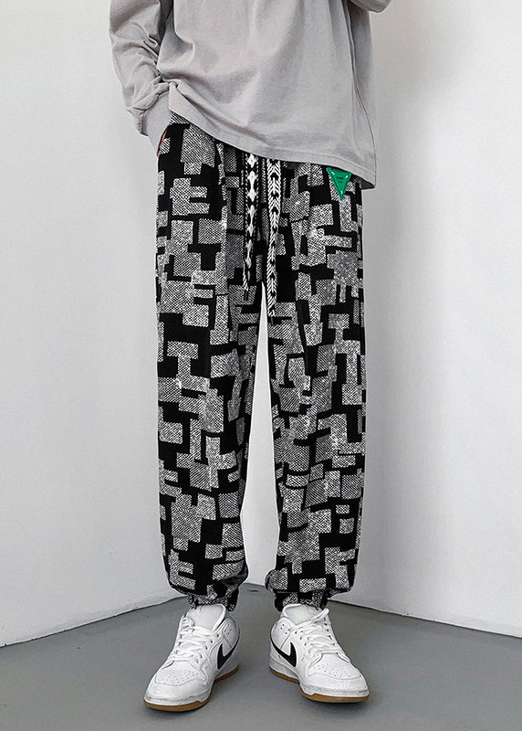 Grey Pants Oversized Cotton Spring Print