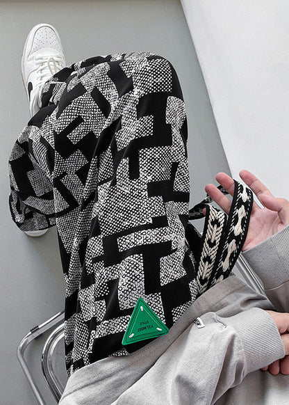 Grey Pants Oversized Cotton Spring Print