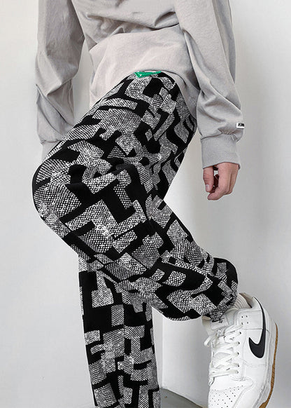 Grey Pants Oversized Cotton Spring Print