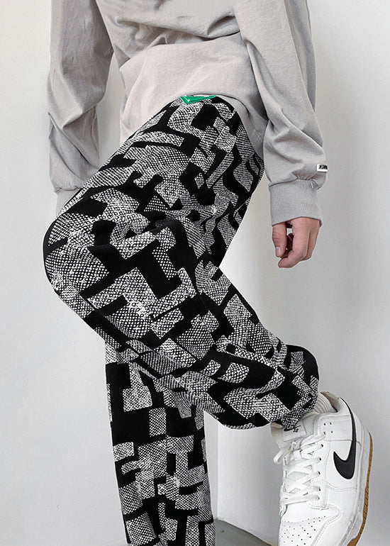 Grey Pants Oversized Cotton Spring Print