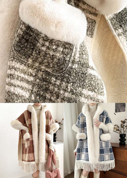 Orange Fur Collar Tasseled Warm Fleece Cape Coats Half Sleeve Yw008