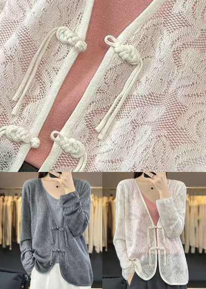Grey Cozy Knit Cardigans V Neck Long Sleeve Ab1048