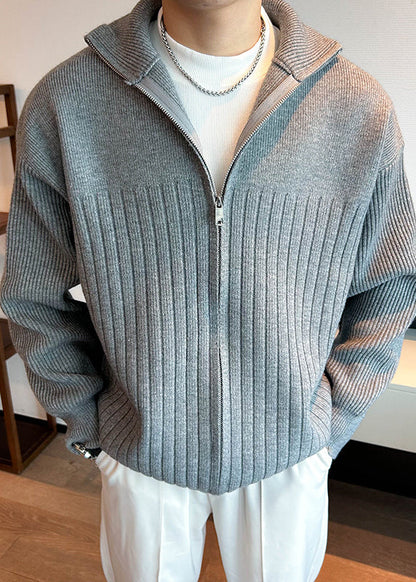 Coat Spring Pan Peter Grey Knit Collar