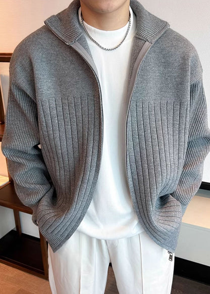 Coat Spring Pan Peter Grey Knit Collar