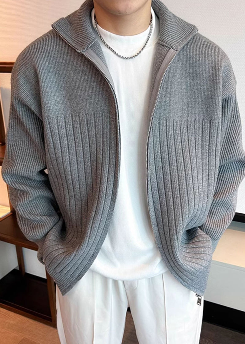 Coat Spring Pan Peter Grey Knit Collar