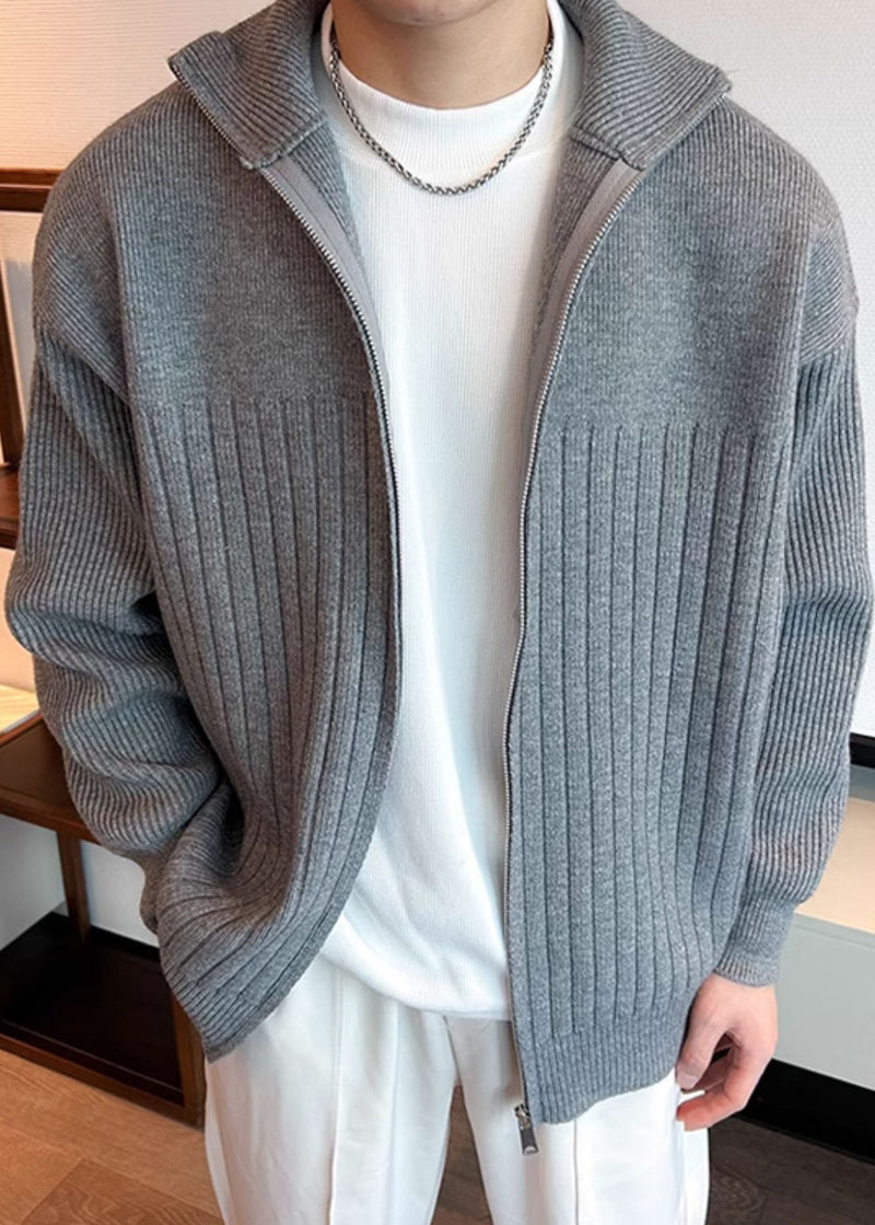 Coat Spring Pan Peter Grey Knit Collar