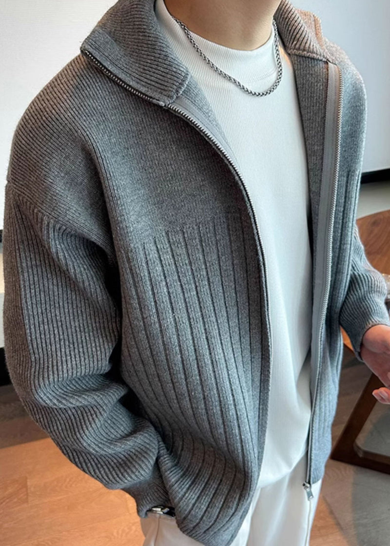 Coat Spring Pan Peter Grey Knit Collar