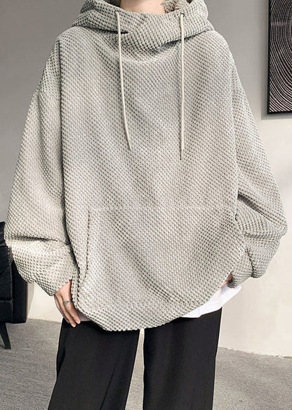 Grey Loose Corduroy Sweatshirt Hooded Fall Rp058