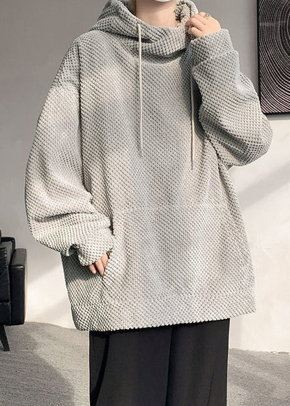 Grey Loose Corduroy Sweatshirt Hooded Fall Rp058